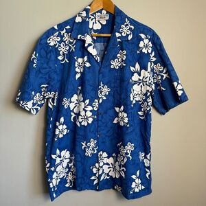 Men's Tropical Hawaiian Short Sleeve Button Shirt Blue Size Large Dad Resort USA